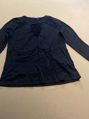 YOINS Black Long Sleeve Top with Ruffled Cutout